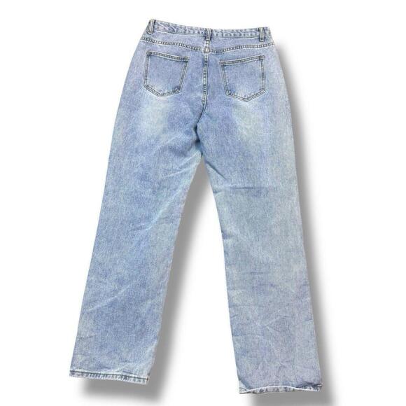 Painted Distressed Light Wash Denim Jeans Unique Art Graphic Ripped High Waist - Picture 5 of 7